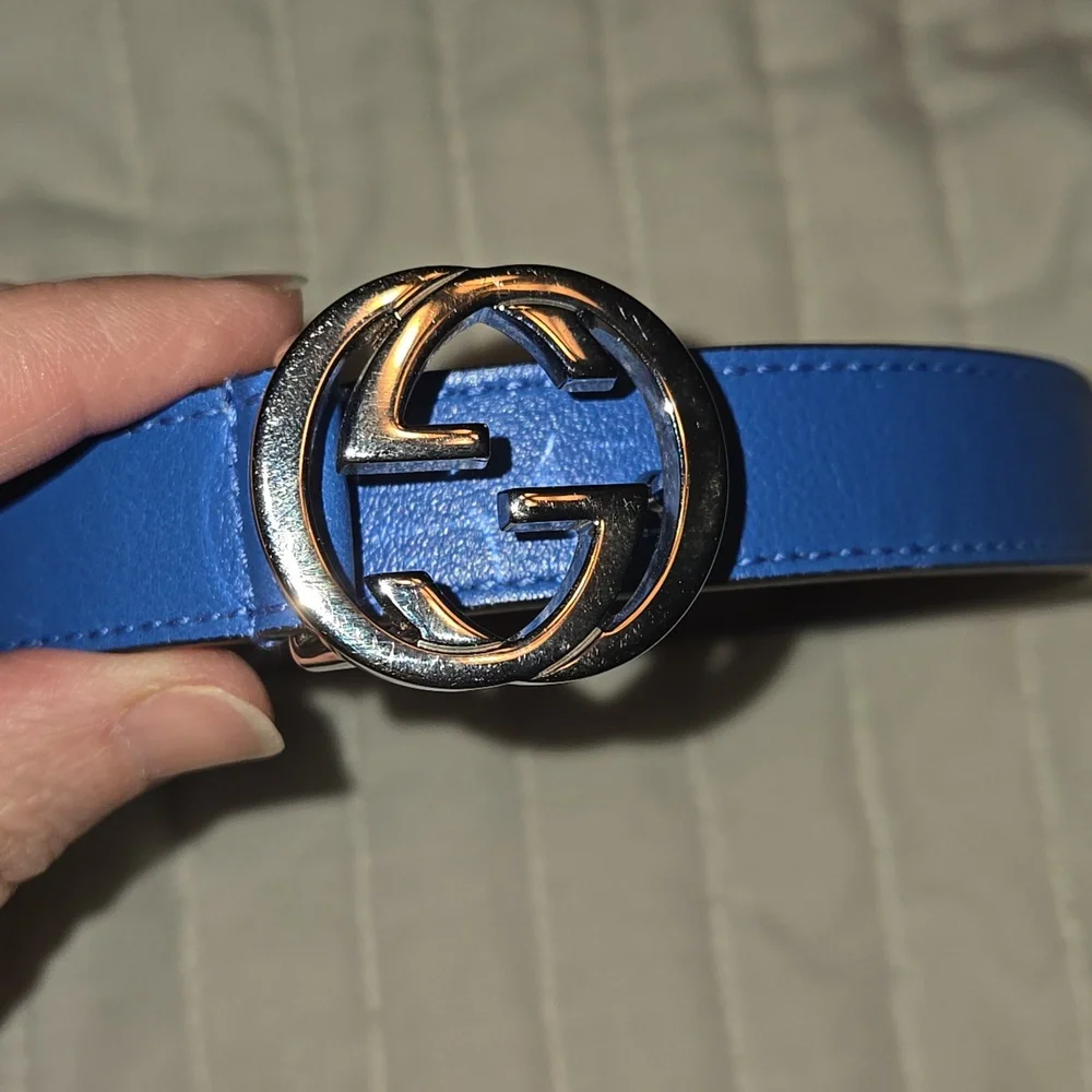 Gucci Kids Belt | Electric Blue Leather & Silver G - Authentic